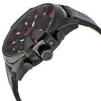 Diesel Mega Chief Chronograph Black RED Dial Leather Men's Watch DZ4291