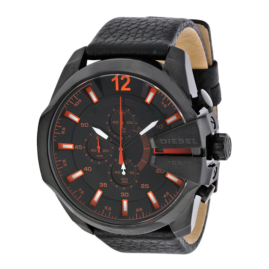 Diesel Mega Chief Chronograph Black RED Dial Leather Men's Watch DZ4291 Main image