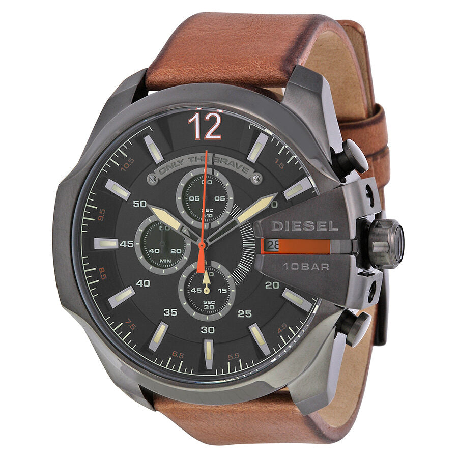 Diesel Mega Chief Black Dial Brown Leather Men's Quartz Watch DZ4343 Main image