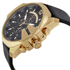 Diesel Mega Chief Gold Case Black Dial Genuine Leather Men's Watch DZ4344