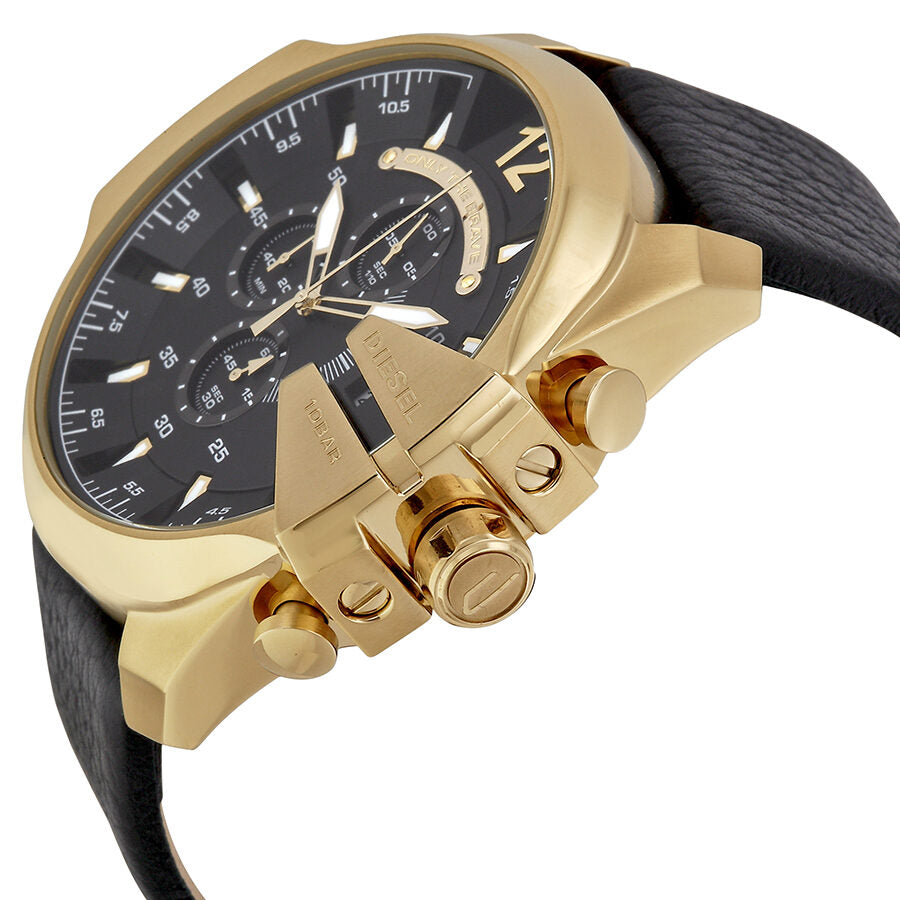 Diesel Mega Chief Gold Case Black Dial Genuine Leather Men's Watch DZ4344 Secundaire afbeelding