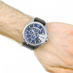 Diesel Mega Chief Blue Dial Black Leather Chronograph Watch DZ4423