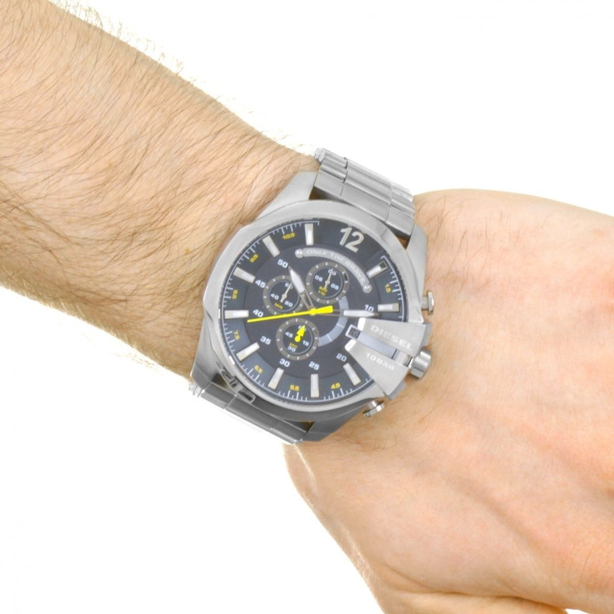 Diesel Mega Chief Blue Dial Men's Silver Watch DZ4465