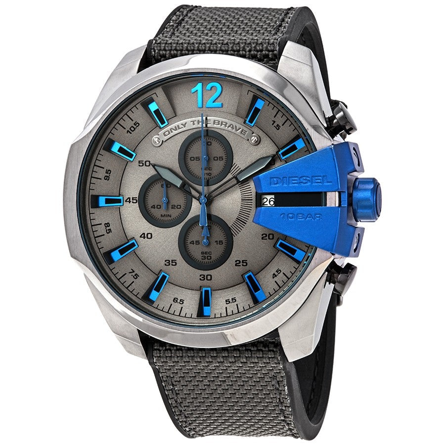 Diesel Mega Chief Grey Dial Grey Fabric Strap Chrono Watch DZ4500 Main image