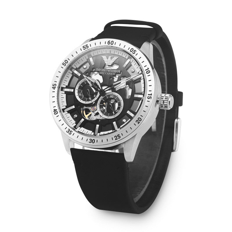 Emporio Armani Renato Automatic Black Leather Men's Watch - AR60051 Secundaire afbeelding