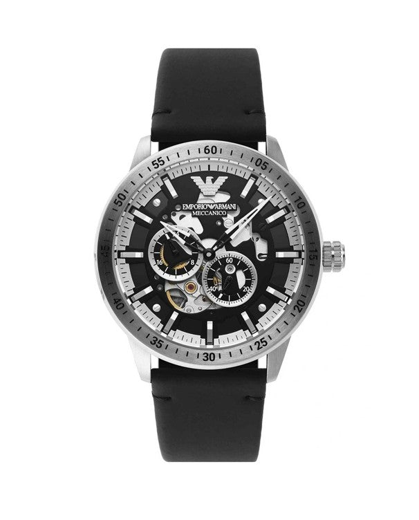Emporio Armani Renato Automatic Black Leather Men's Watch - AR60051 Hoofdafbeelding