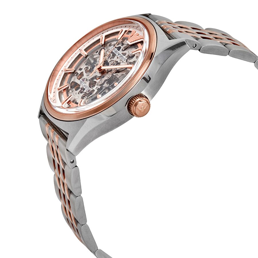 Emporio Armani Meccanico Automatisch Herenhorloge met Skeleton Wijzerplaat en Tweekleurige Kast AR60002 Secundaire afbeelding