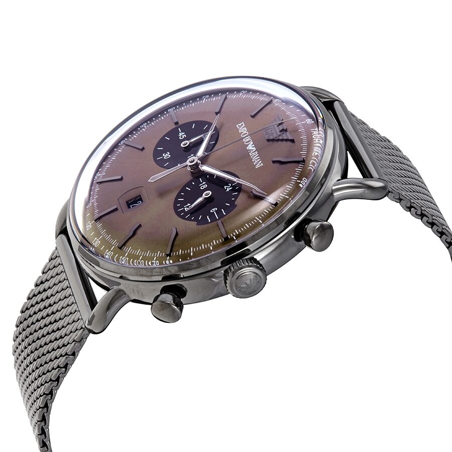 Emporio Armani Aviator Chronograph Brown Dial Silver Mesh Men's Watch - AR11141 Secundaire afbeelding