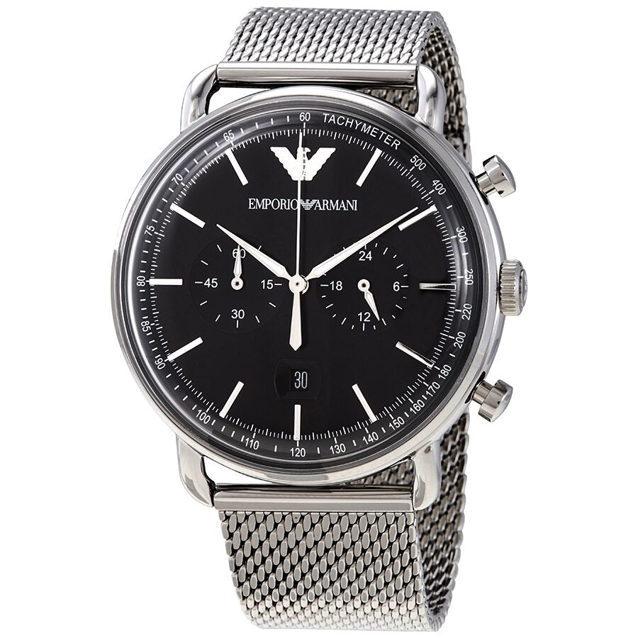 Emporio Armani Aviator Chronograph Black Dial Silver Mesh Men's Watch - AR11104 Main image