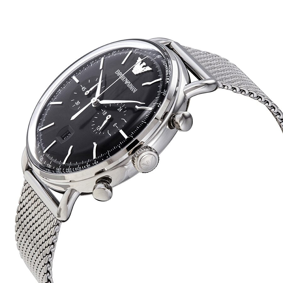 Emporio Armani Aviator Chronograph Black Dial Silver Mesh Men's Watch - AR11104 Secondary image