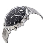 Emporio Armani Aviator Chronograph Black Dial Silver Mesh Men's Watch - AR11104