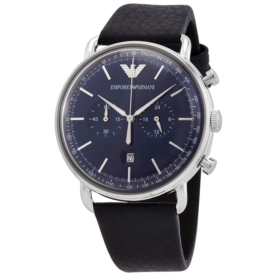 Emporio Armani Aviator Chronograph Blue Dial Navy Blue Genuine Leather Men's Watch - AR11105 Hoofdafbeelding