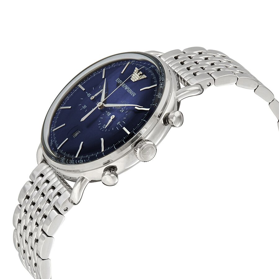 Emporio Armani Aviator Chronograph Quartz Herenhorloge met Blauwe Wijzerplaat AR11238 Secundaire afbeelding
