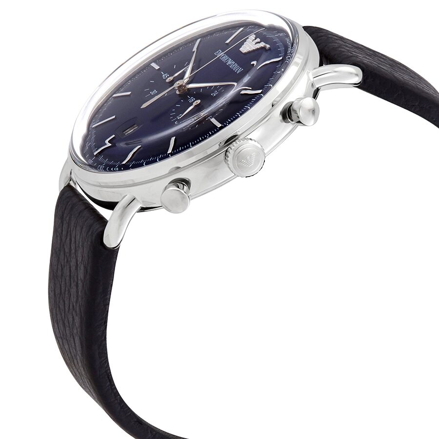Emporio Armani Aviator Chronograph Blue Dial Navy Blue Genuine Leather Men's Watch - AR11105 Secundaire afbeelding