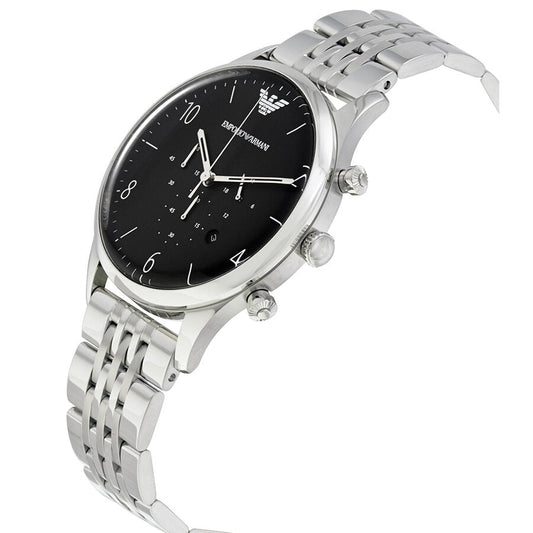 Emporio Armani Beta chronograph watch at angle showing case and bracelet