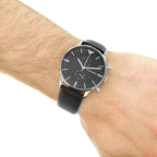 Emporio Armani Gianni Chronograph Black Genuine Leather Men's Watch - AR0397