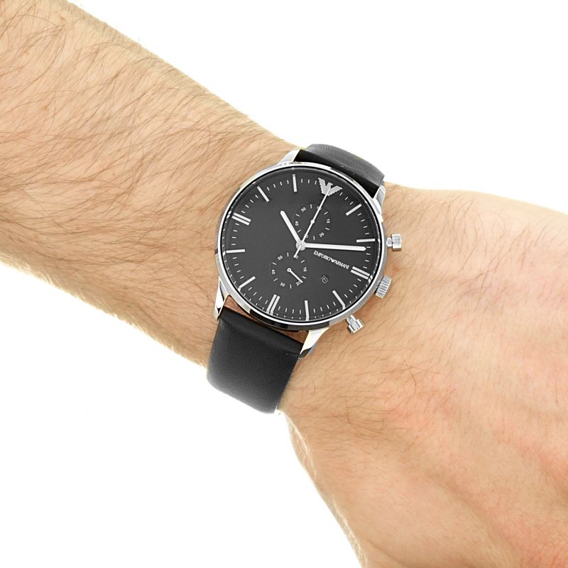 Emporio Armani Gianni Chronograph Black Genuine Leather Men's Watch - AR0397
