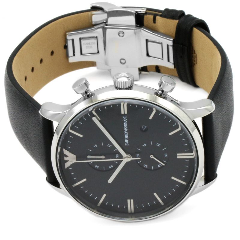Emporio Armani Gianni Chronograph Black Genuine Leather Men's Watch - AR0397