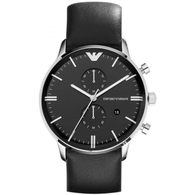 Emporio Armani Gianni Chronograph Black Genuine Leather Men's Watch - AR0397
