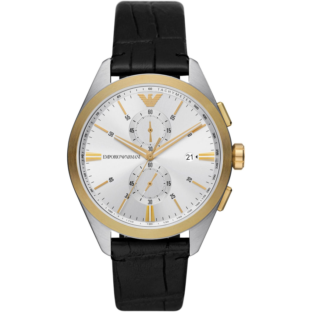 Emporio Armani Claudio Chronograph Black Genuine Leather Men's Watch - AR11498