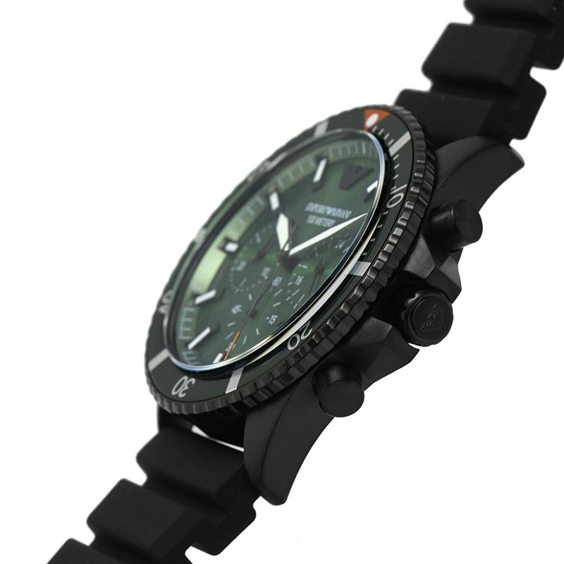 Emporio Armani Diver Chronograph Green Dial Black Silicone Men's Watch - AR11463 Secundaire afbeelding