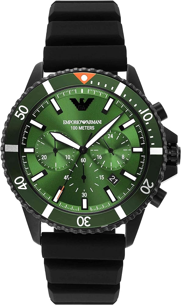 Emporio Armani Diver Chronograph Green Dial Black Silicone Men's Watch - AR11463 Hoofdafbeelding