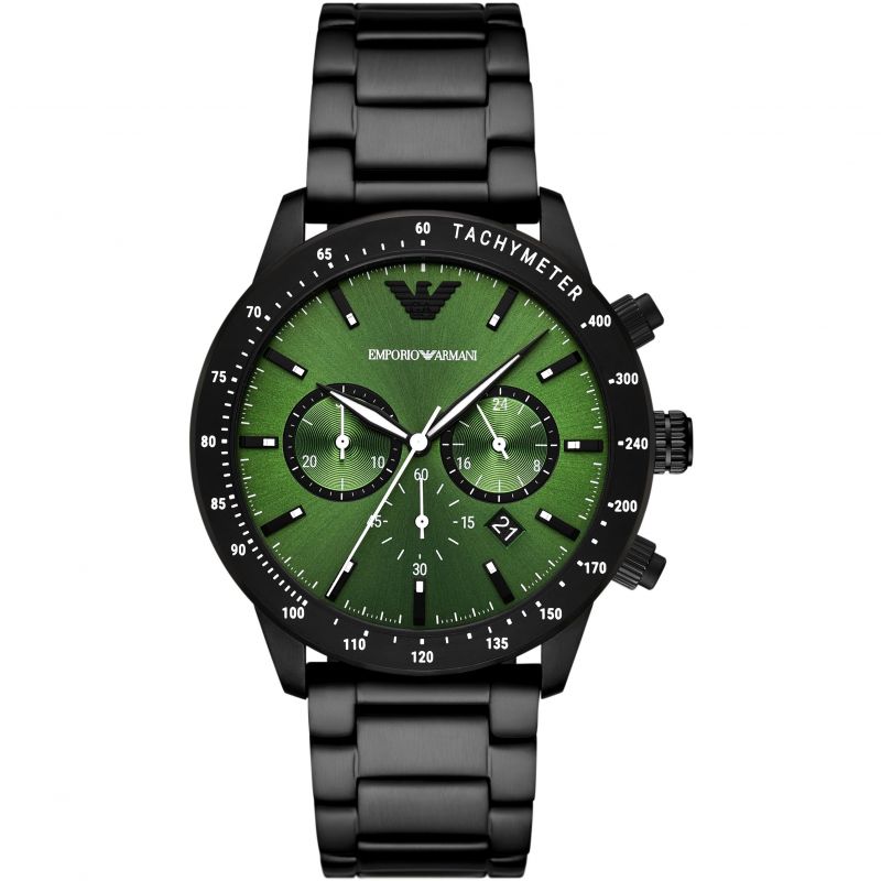 Emporio Armani Chronograaf Herenhorloge met Groene Wijzerplaat en Zwarte Kast AR11472 Hoofdafbeelding