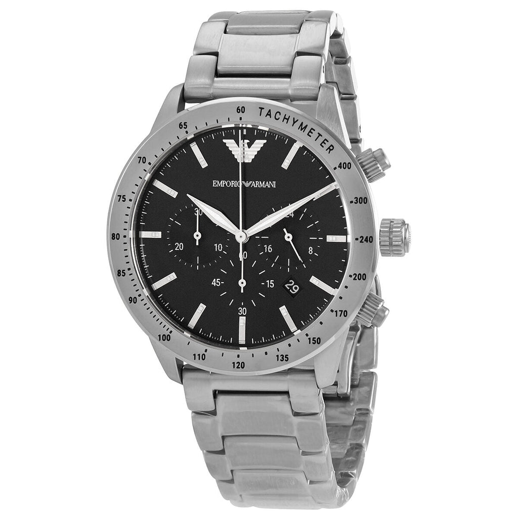 Emporio Armani Mario Chronograph Black Dial Silver Men's Watch - AR11241