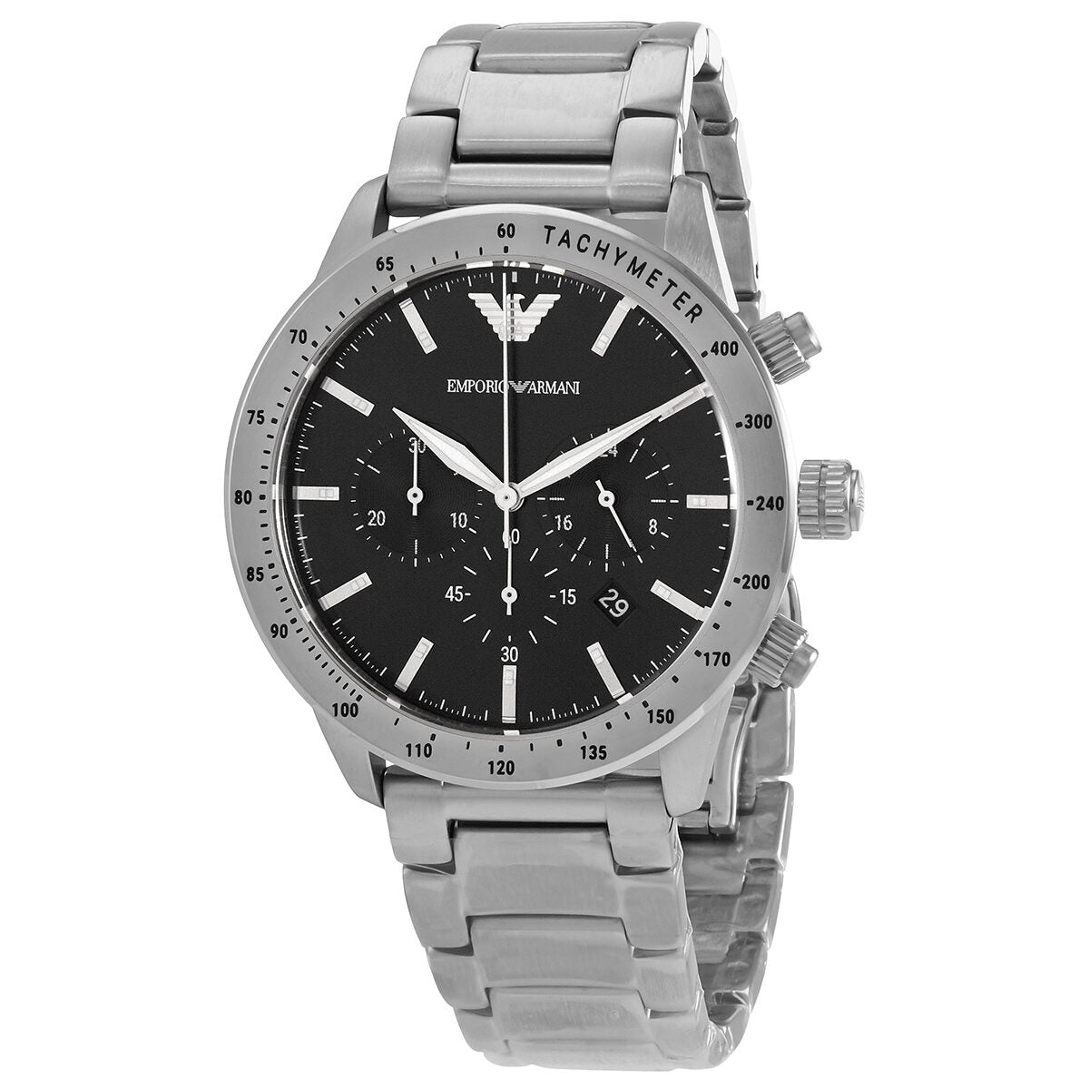 Emporio Armani Mario Chronograph Black Dial Silver Men's Watch - AR11241 Hoofdafbeelding