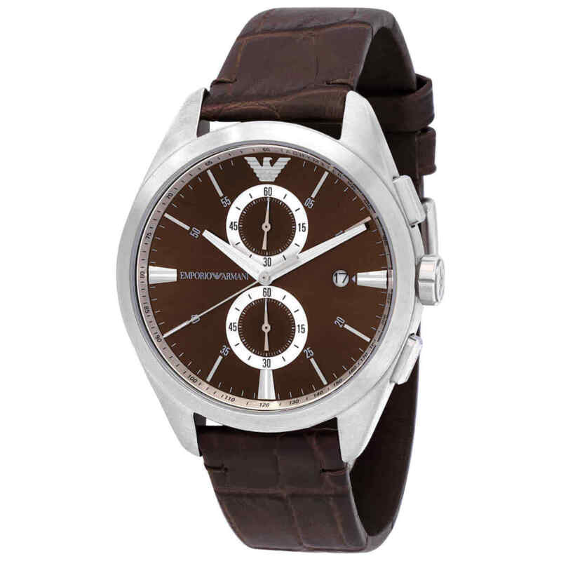 Emporio Armani Claudio Chronograph Brown Genuine Leather Men's Watch - AR11482 Hoofdafbeelding