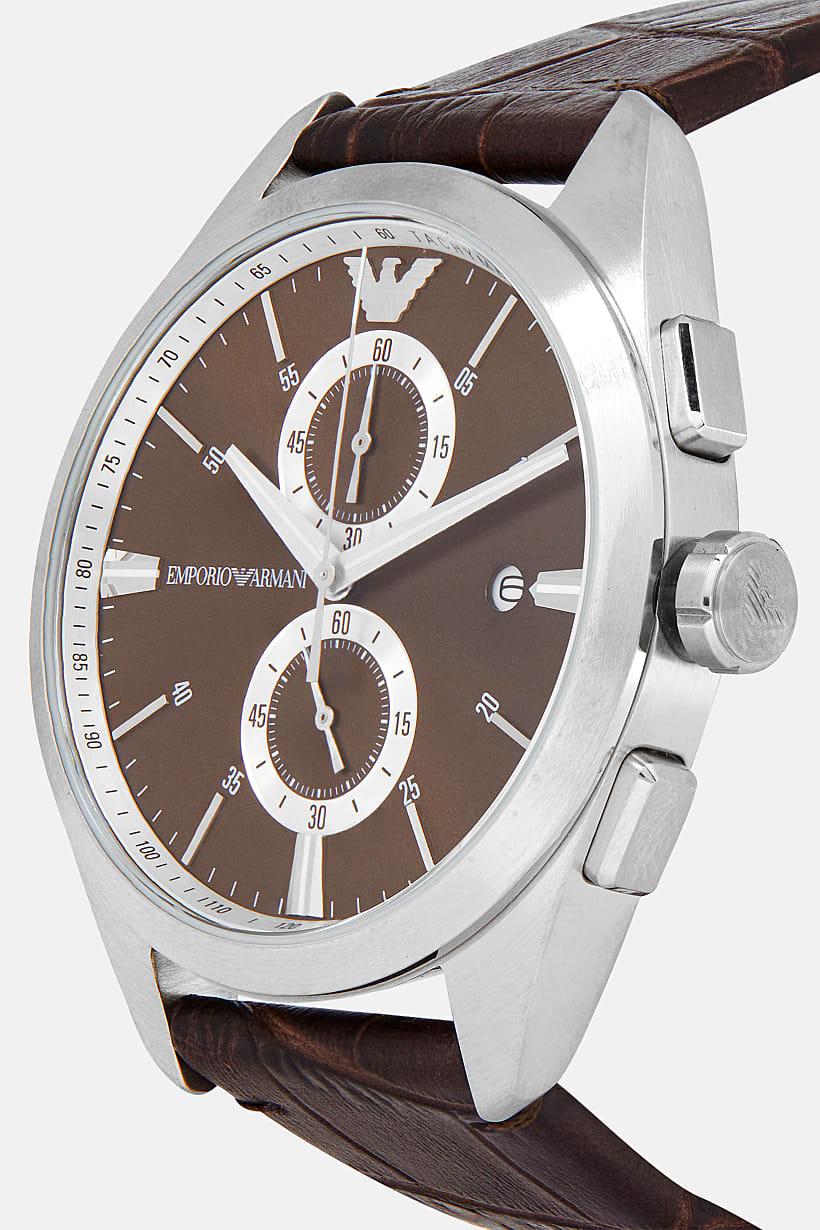 Emporio Armani Claudio Chronograph Brown Genuine Leather Men's Watch - AR11482 Secundaire afbeelding