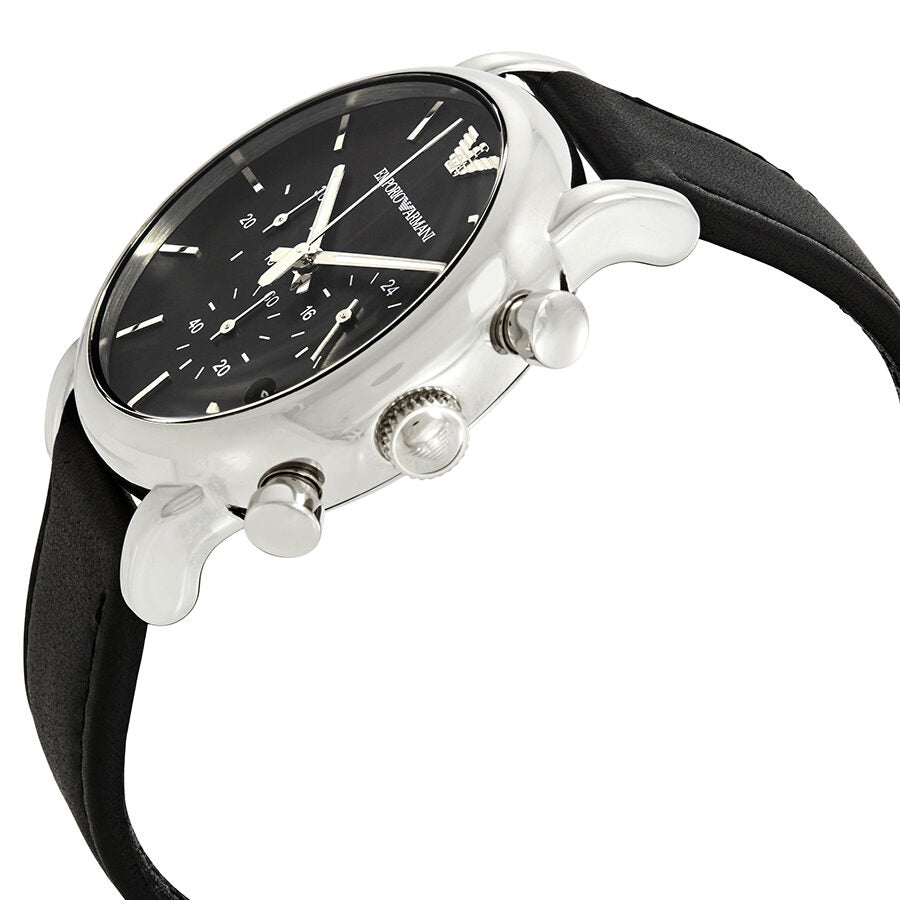 Emporio Armani Classic Chronograph Black Genuine Leather Men's Watch - AR1733