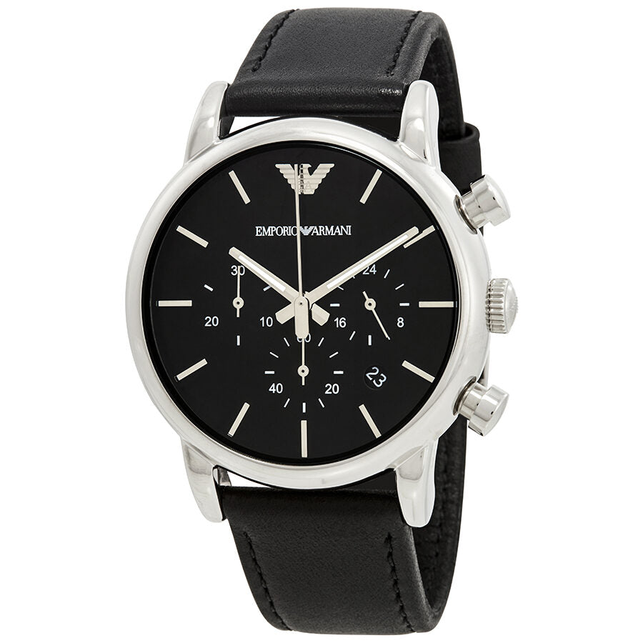 Emporio Armani Classic Chronograph Black Genuine Leather Men's Watch - AR1733 Main image