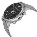Emporio Armani Classic Chronograph Black Dial Silver Mesh Men's Watch - AR1808