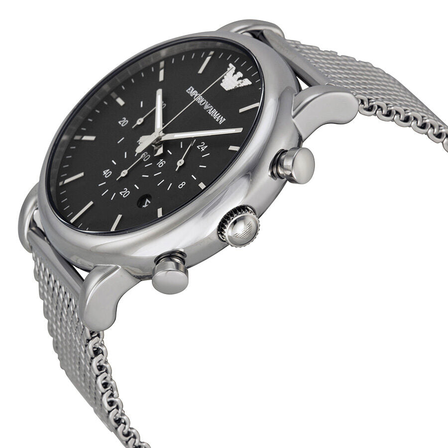 Emporio Armani Classic Chronograph Black Dial Silver Mesh Men's Watch - AR1808
