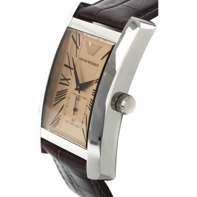 Emporio Armani Classic Rectangular Brown Genuine Leather Men's Watch - AR0154 Secundaire afbeelding