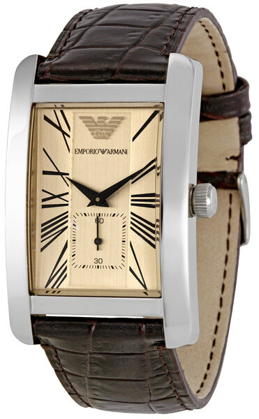 Emporio Armani Classic Rectangular Brown Genuine Leather Men's Watch - AR0154 Hoofdafbeelding