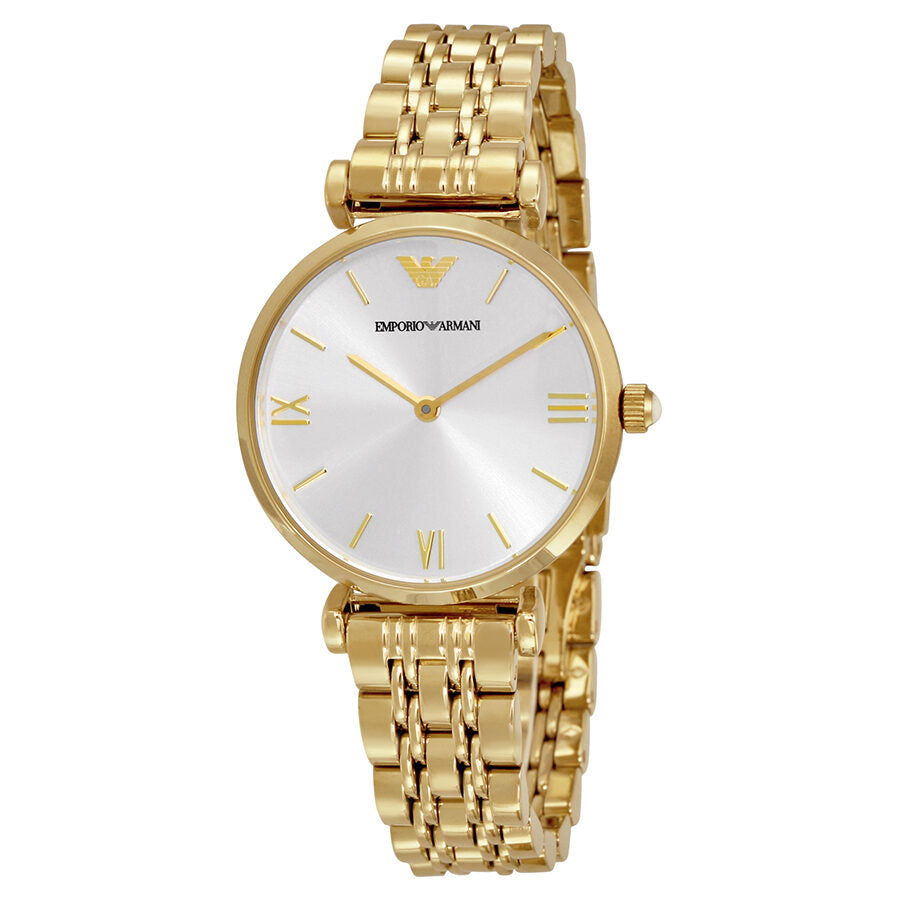 Emporio Armani Classic dameshorloge met zilveren wijzerplaat en goudkleurige accenten AR1877 Hoofdafbeelding
