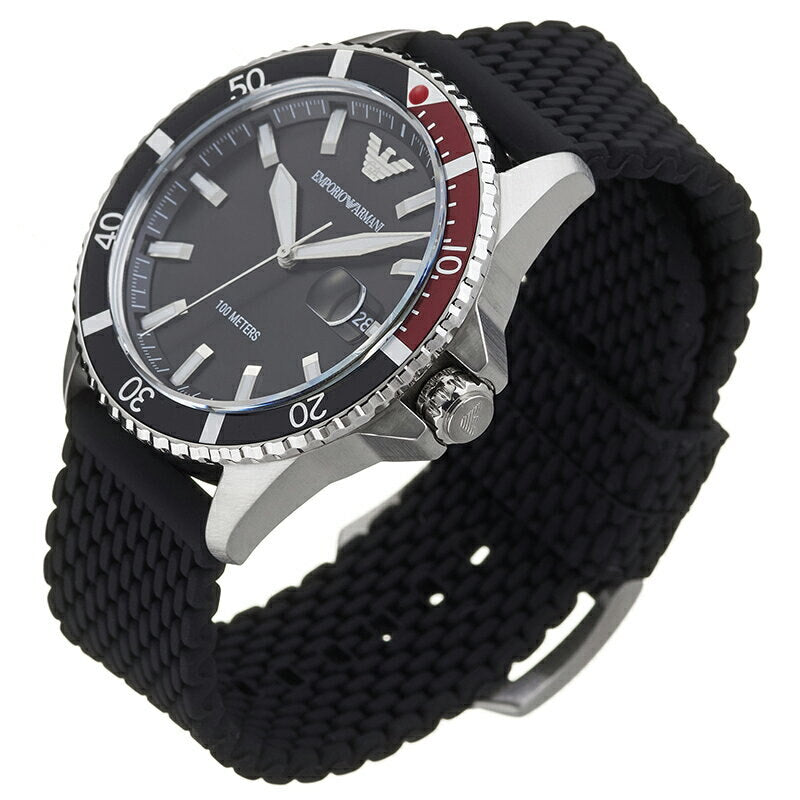 Emporio Armani Diver Three-Hand Black Silicone Men's Watch - AR11341