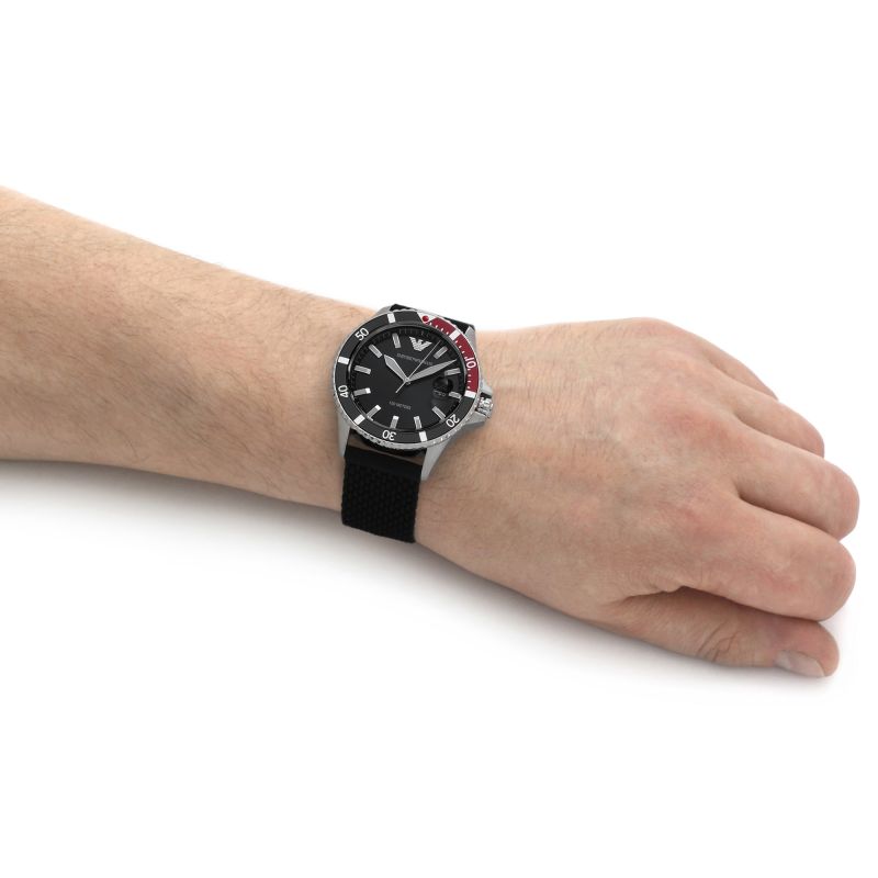 Emporio Armani Diver Three-Hand Black Silicone Men's Watch - AR11341