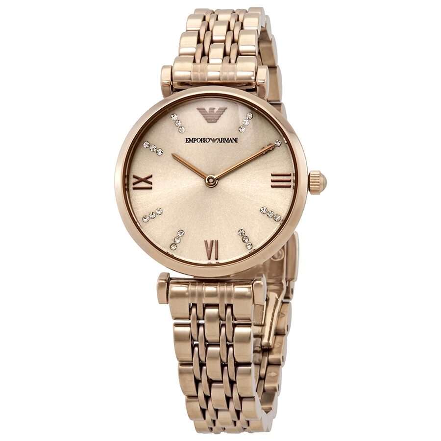 Emporio Armani Gianni T-Bar Crystal Rose Dial Women's Watch - AR11059 Hoofdafbeelding