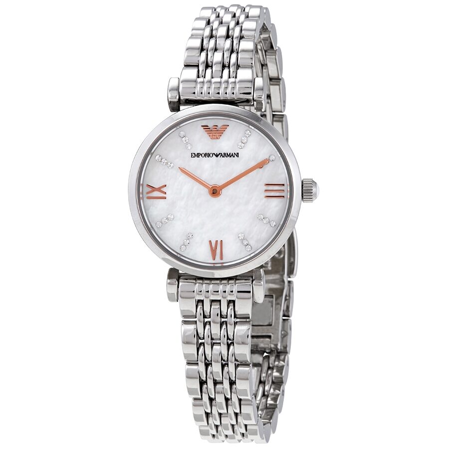 Emporio Armani Gianni T-Bar White MOP Dial Silver Women's Watch - AR11204 Hoofdafbeelding