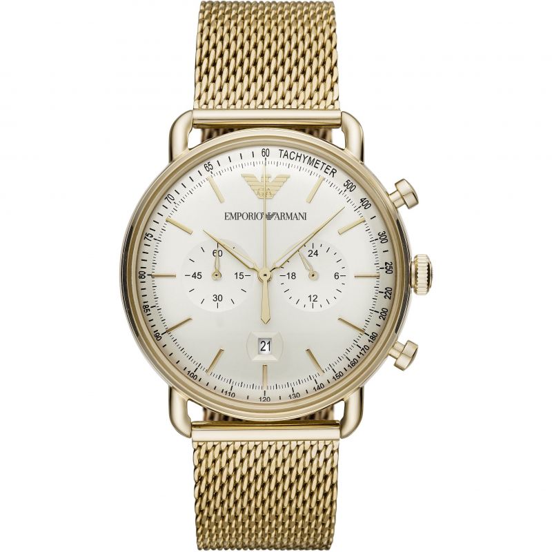 Emporio Armani Aviator Chronograph Gold Mesh Men's Watch - AR11315 Hoofdafbeelding