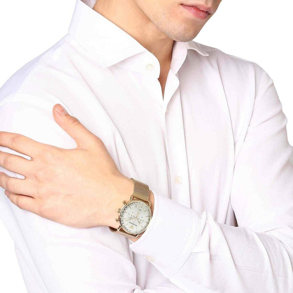 Emporio Armani Aviator Chronograph Gold Mesh Men's Watch - AR11315