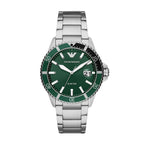 Emporio Armani Diver Three-Hand Date Green Dial Silver Men's Watch - AR11338