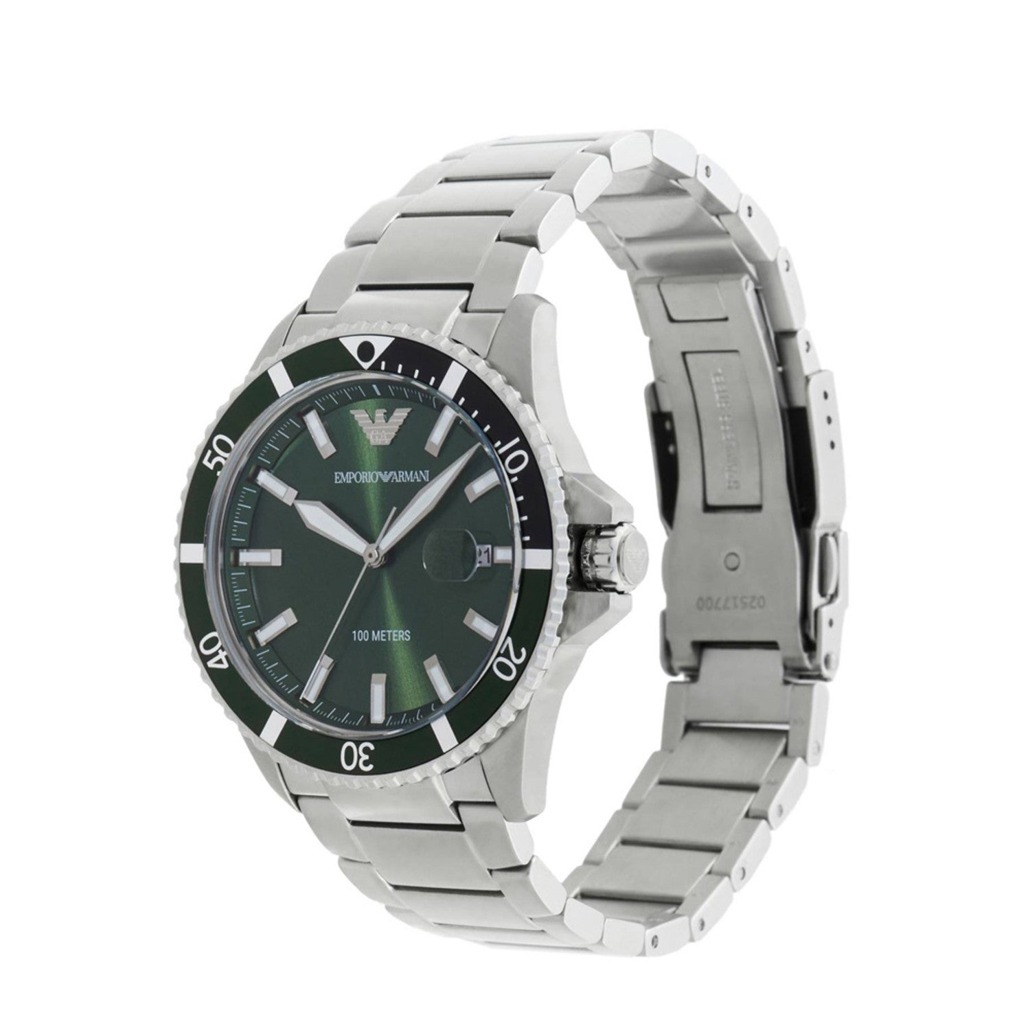 Emporio Armani Diver Three-Wagen Date Green Dial Silver Men's Watch - AR11338 Secundaire afbeelding