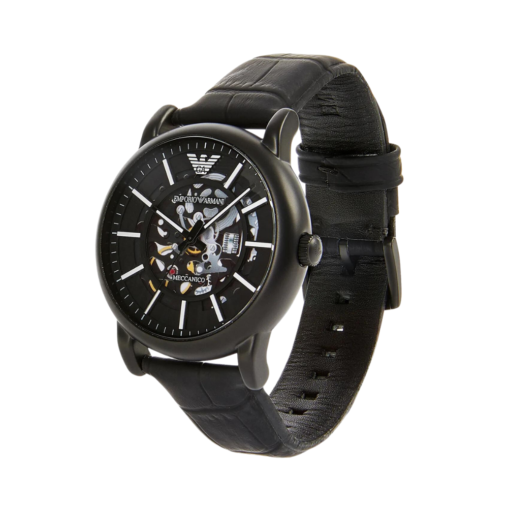 Emporio Armani Luigi Automatisch Herenhorloge met Zwarte Lederen Band AR60008 Secundaire afbeelding