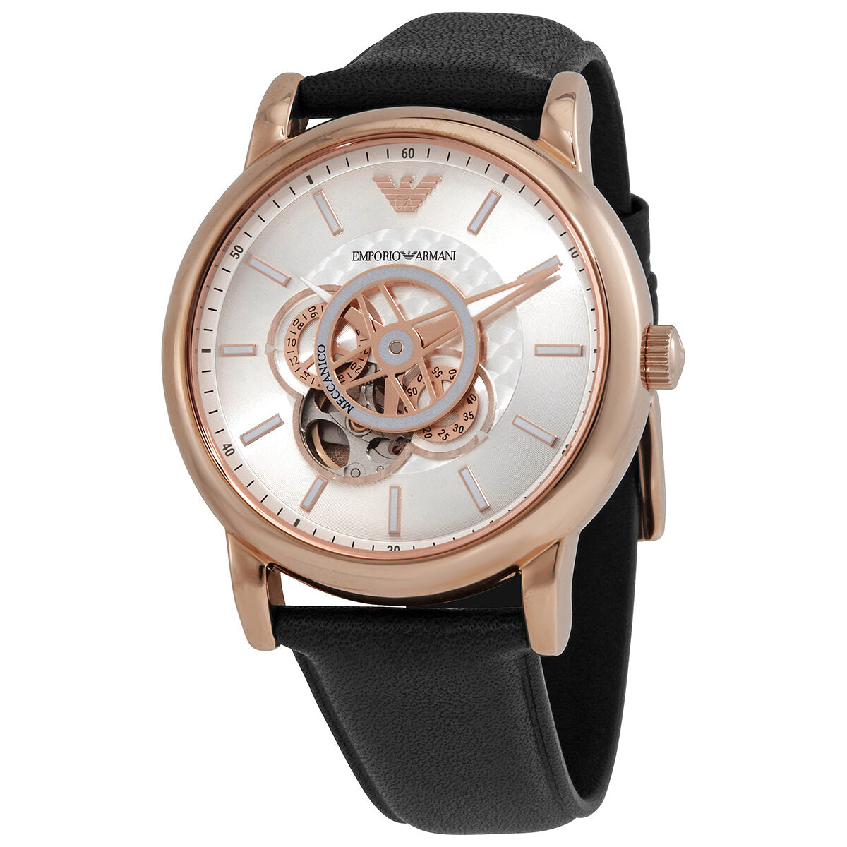 Emporio Armani Luigi Automatic Silver Dial Black Genuine Leather Men's Watch - AR60013 Hoofdafbeelding