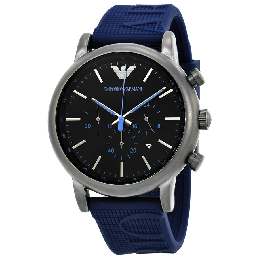 Emporio Armani Luigi Chronograph Black Dial Navy Blue Silicone Men's Watch - AR11023 Main image