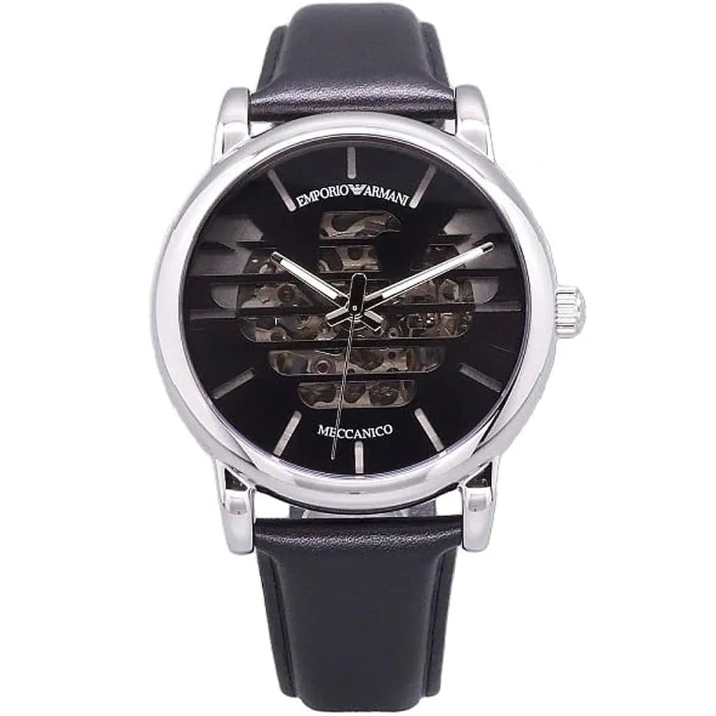 Emporio Armani Luigi Meccanico Automatic Black Genuine Leather Men's Watch - AR60040